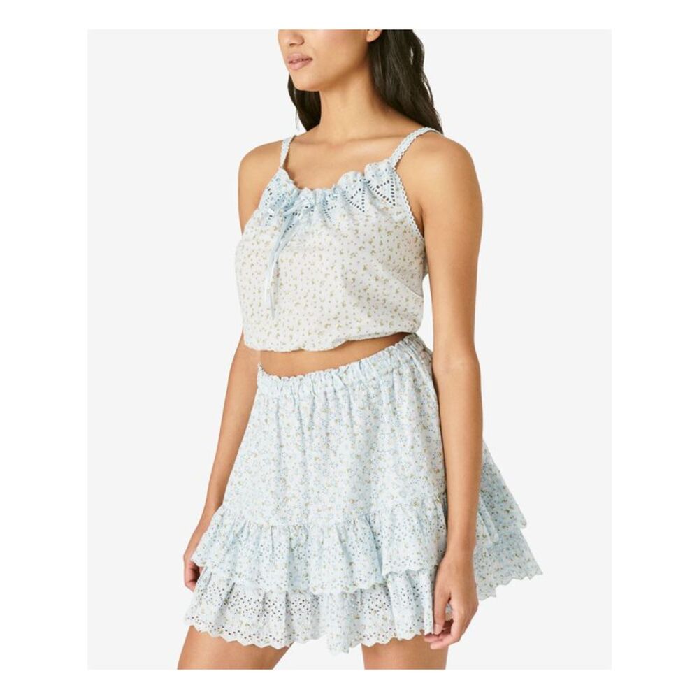 LUCKY BRAND Womens Light Blue Tiered Lined Elastic Waist Short A-Line Skirt XXL - Picture 3 of 4